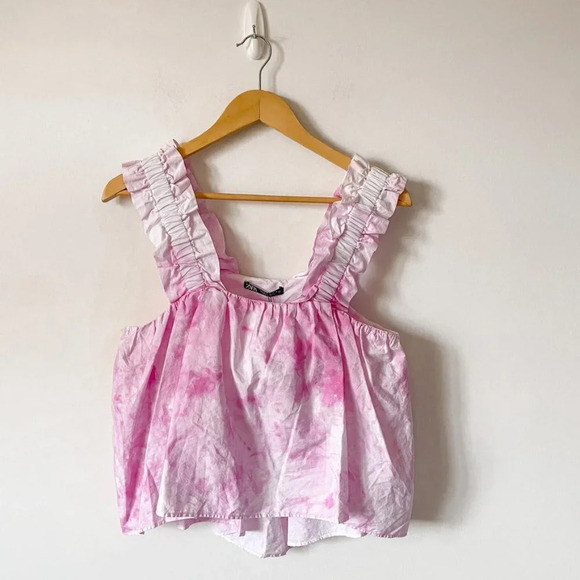 Zara Poplin Tie Dye Ruffle Shoulder Tank Top Sz M  NWT - Picture 4 of 8